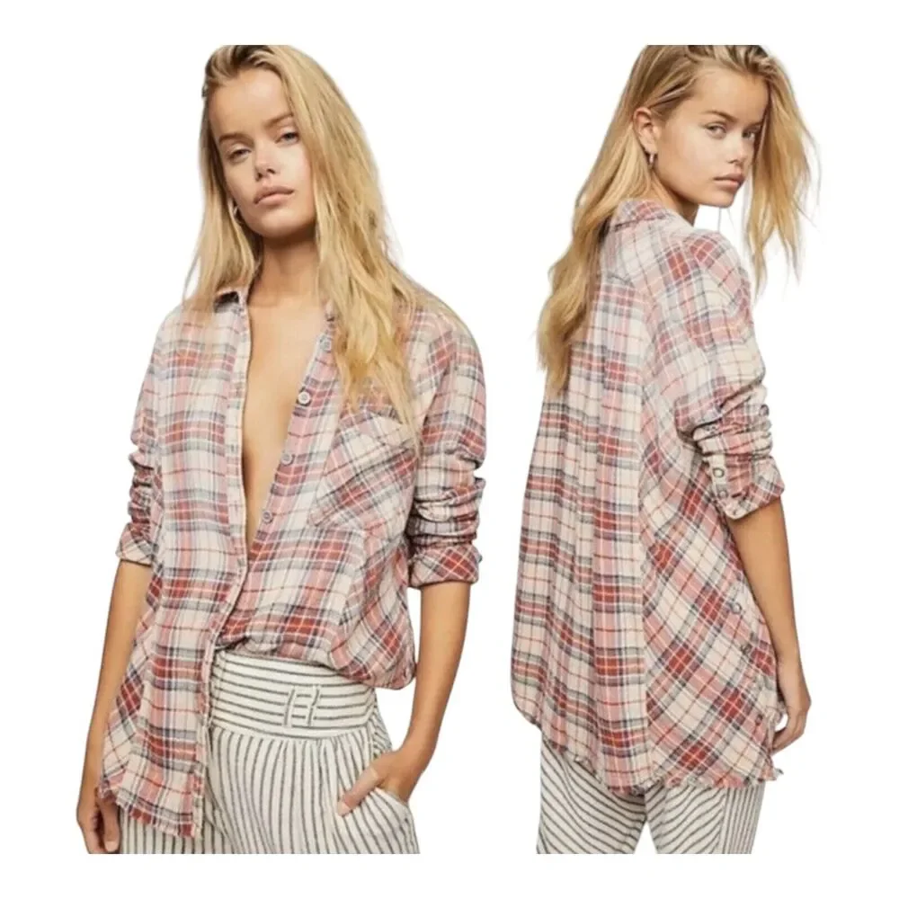 FREE PEOPLE Juniper Ridge Gauze‎ Plaid Button Down Small
